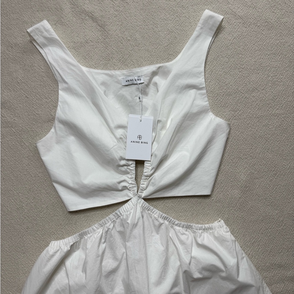 NEW Anine Bing Dione White Poplin Cotton Cut Out Midi Dress L - Picture 4 of 10